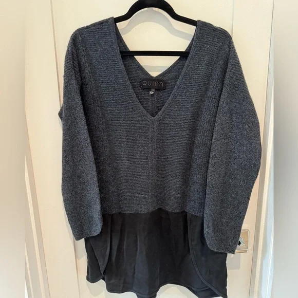 Quinn Cashmere Long Sleeve Sweater size Large L gray 60% cashmere 40%wool K - Picture 3 of 9